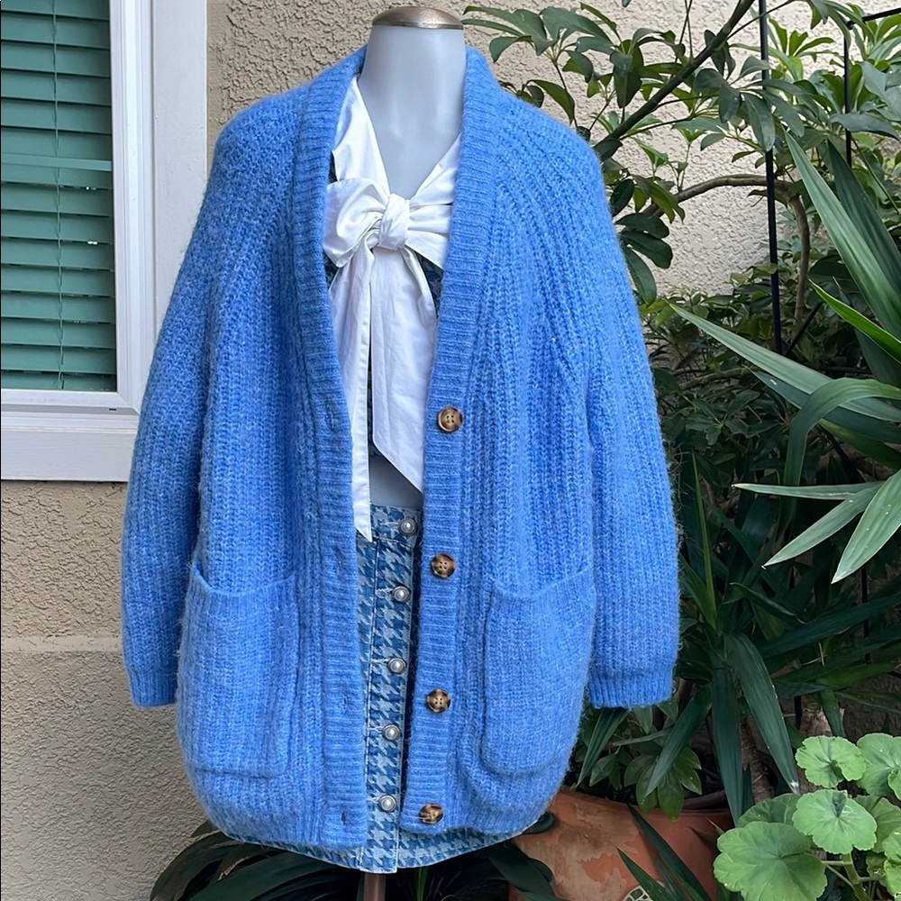 Cozy Blue Zara Knit Chunky Cardigan with Pockets